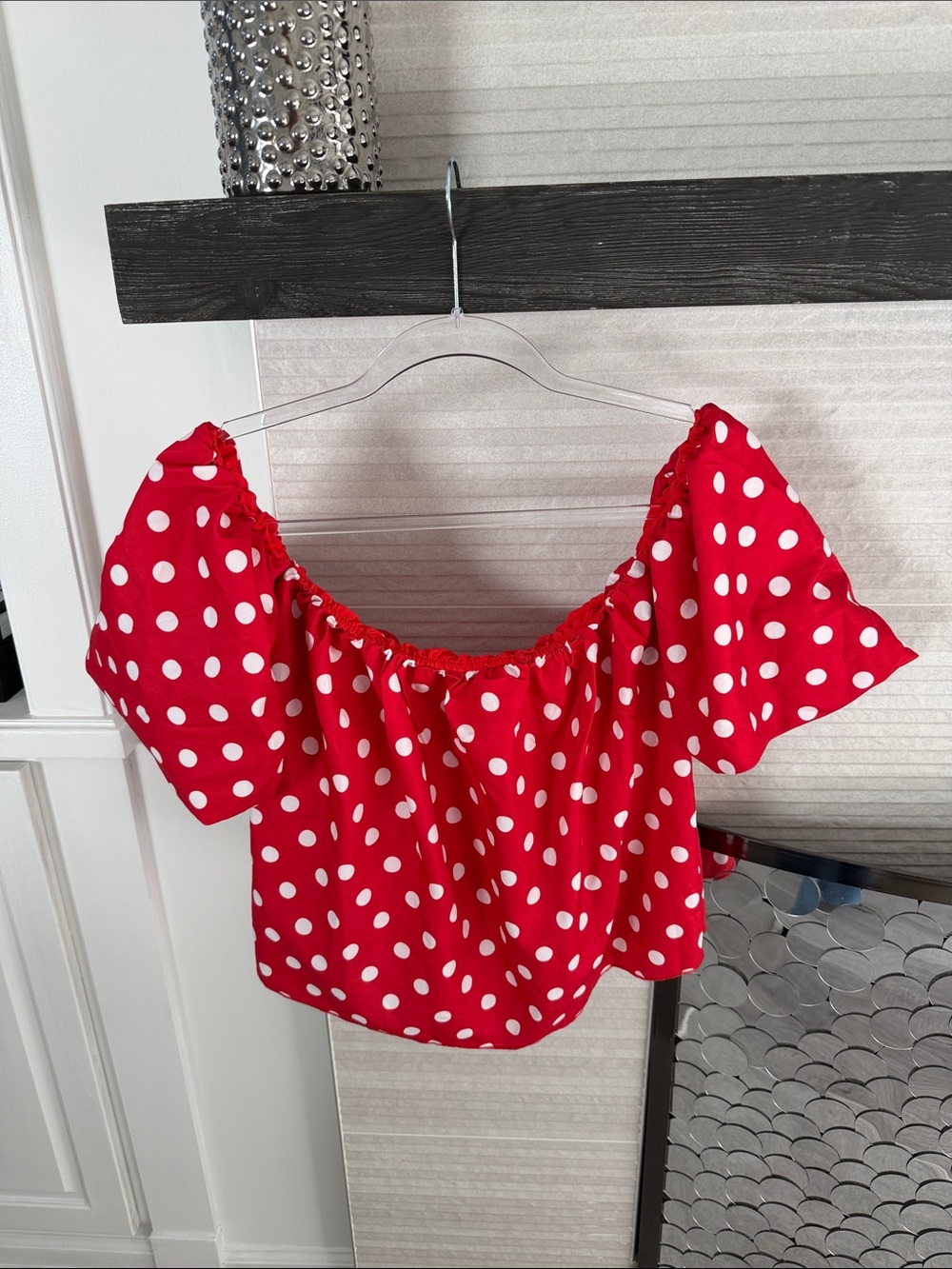 Red Polka Dot Off-Shoulder Women's Top